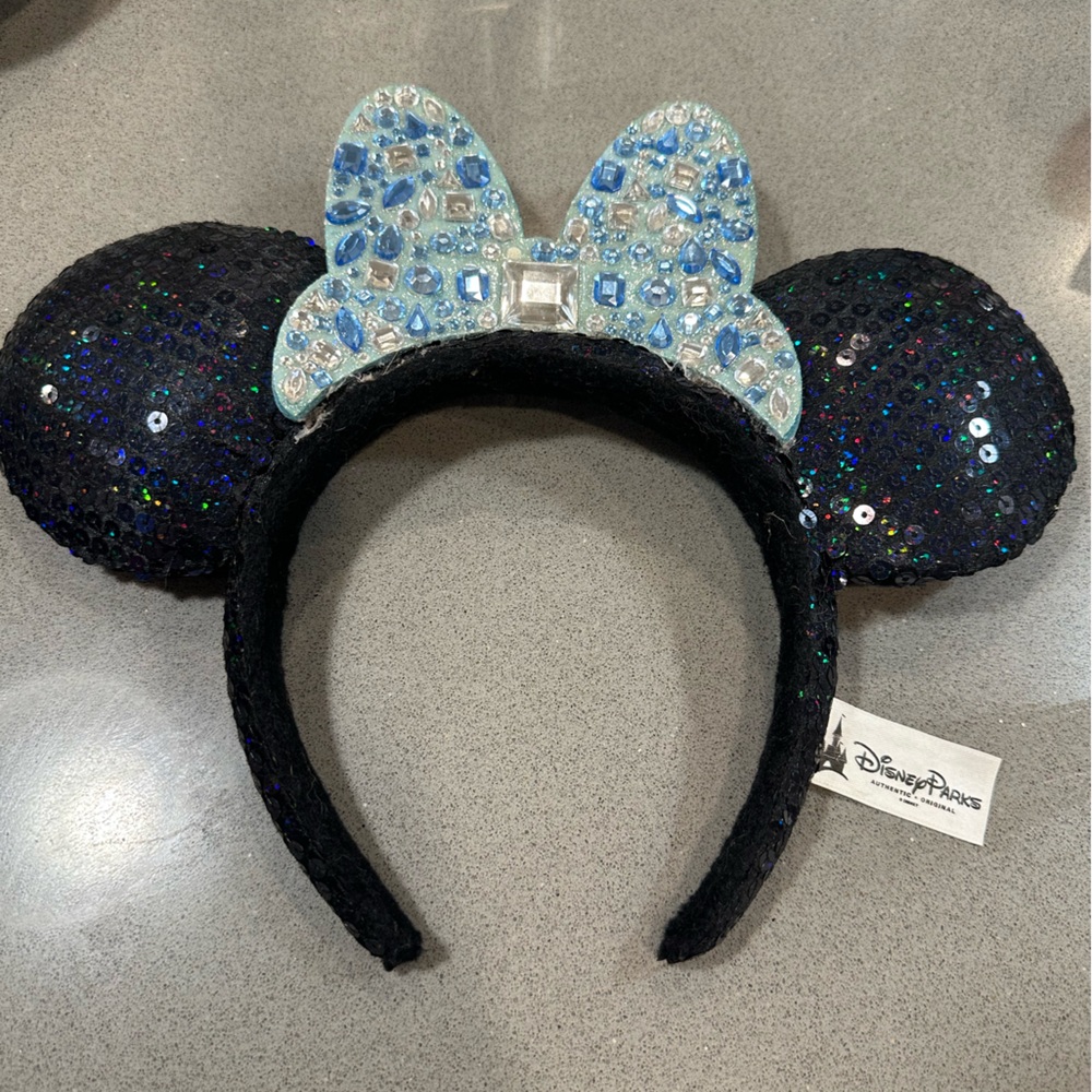 Disney Sparkling Black and Blue Minnie Mouse Ears 60th Anniversary of DisneyLand